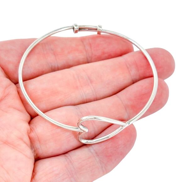 Vintage Sterling Silver Open Heart Bangle Bracelet | 925 Love Jewelry - Picture 1 of 10